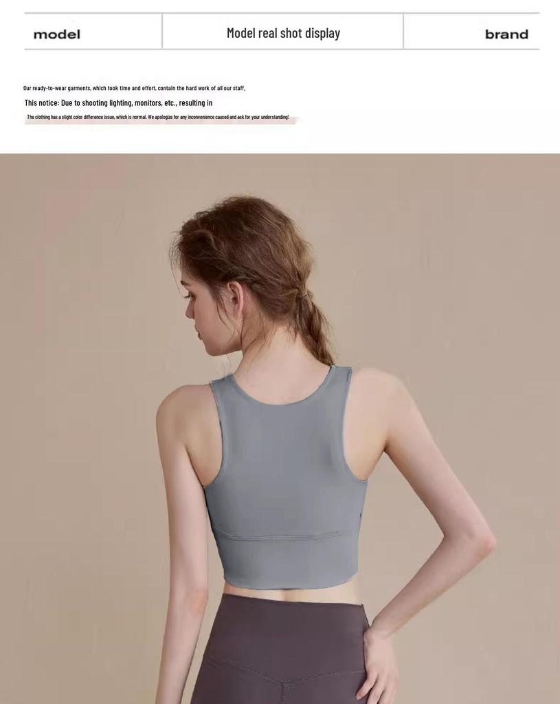 Sutiã esportivo à prova de choque feminino: Top Regata de Alta Intensidade, Anti-Flacidez, com Bojo Fixo, Estilo para Corrida e Fitness no Verão