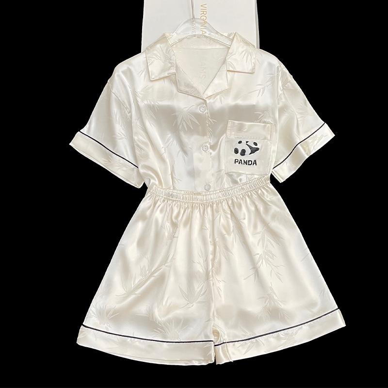 Women's Summer Short Sleeve All-Over Print Heart Ice Silk Pajama Set - Sweet & Wearable Outside