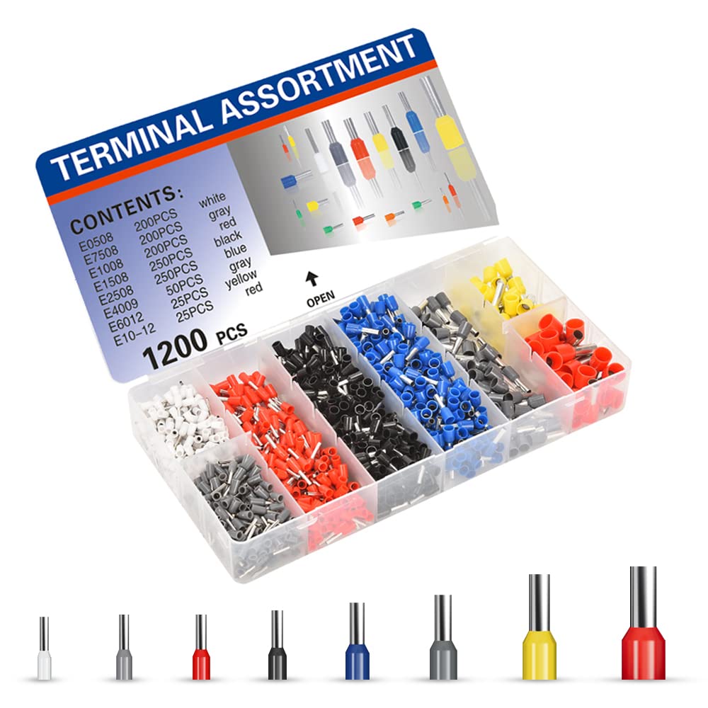 Kit Assortito 1200 PZ 1900 PZ Capicorda Terminali Connettori per Cavi Capicorda per Fili Terminali per Cavi Isolati Pin Terminale AWG 22-7