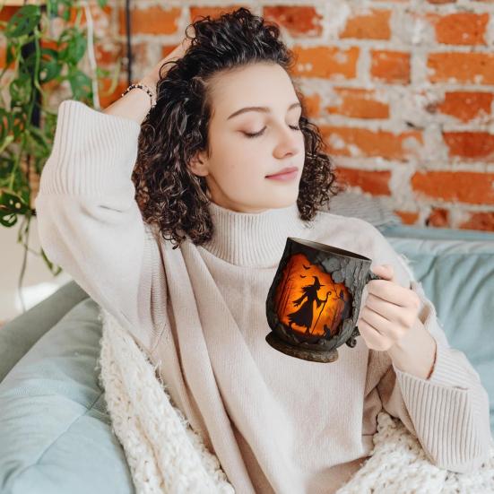 Yousheng Vintage Coffee Mugs Mystical Witch Bark Texture Mug Halloween Campfire Cup Outdoor Adventure Gift for Hikers Nature Lovers