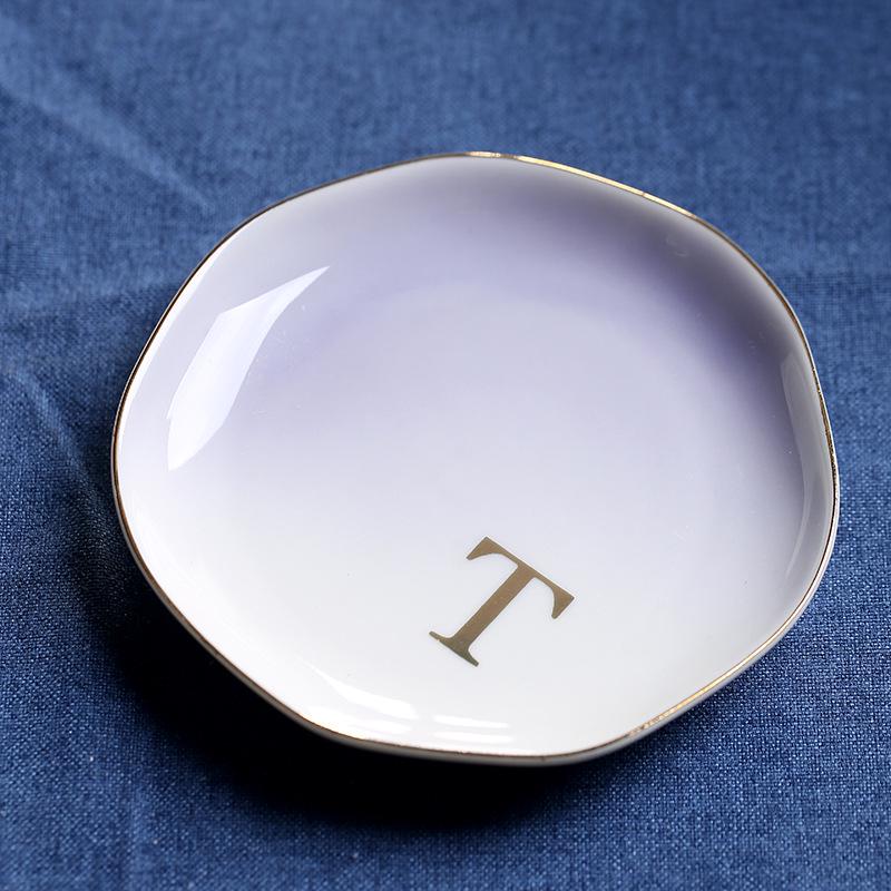 Ceramic Heart-Shaped Gradient Letter Jewelry Tray with Flower Print
