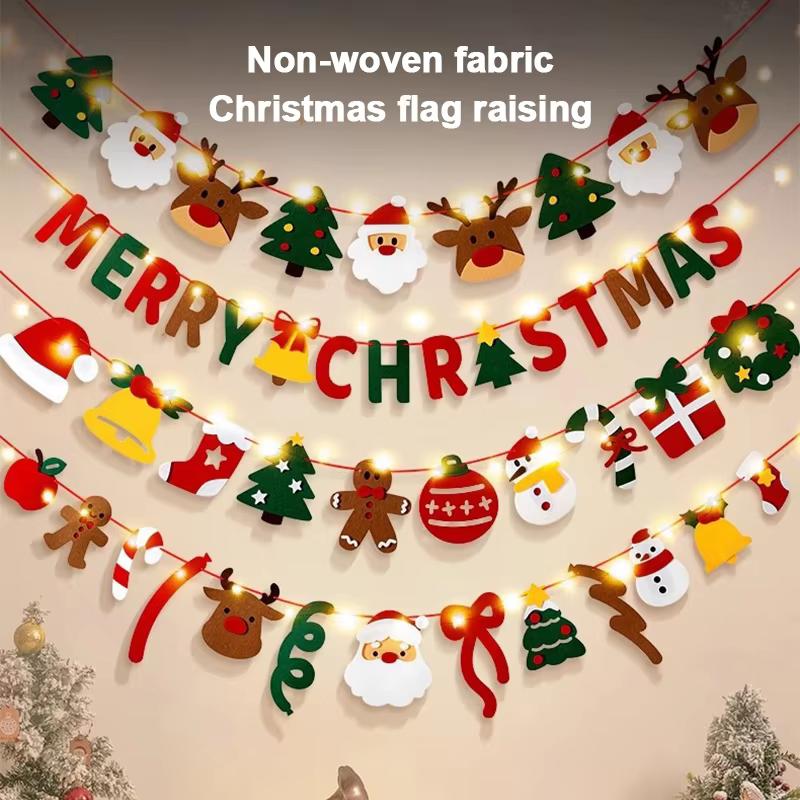 DIY Handmade LED String Light Decorated Holiday Hanging Home Room Ambient Hanging  Background Pull Flag Banner Pendant Lights