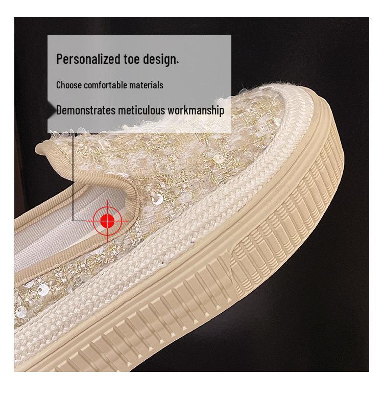 Korean Style Women's Summer Mesh Sequin Loafers - Breathable Slip-on with Thick Sole