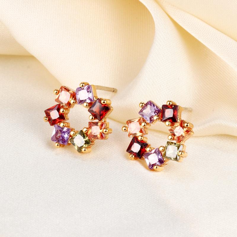 Hot-selling European and American style natural color treasure round ring earrings, small fragrant style earrings