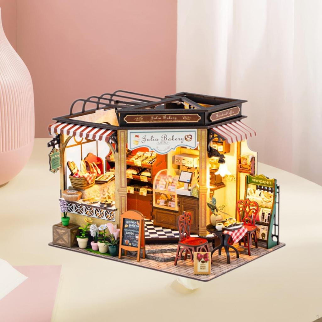 Miniature Doll House Kit Bakery Shop Detailed Handmade Decorative Crafts 3D Wooden Puzzle DIY Wood