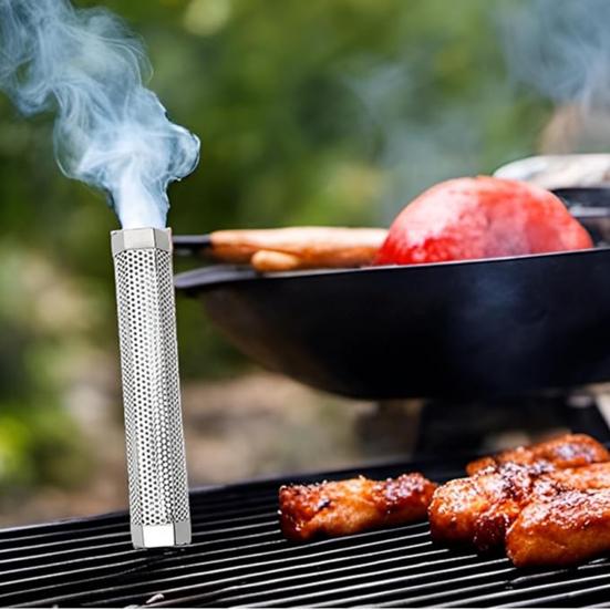 Pellet Tube Stainless Steel BBQ Smoke Tube with Ventilation Holes Heat-Resistant Easy To Clean Reusable Smoke Grill Tube Camping Accessories