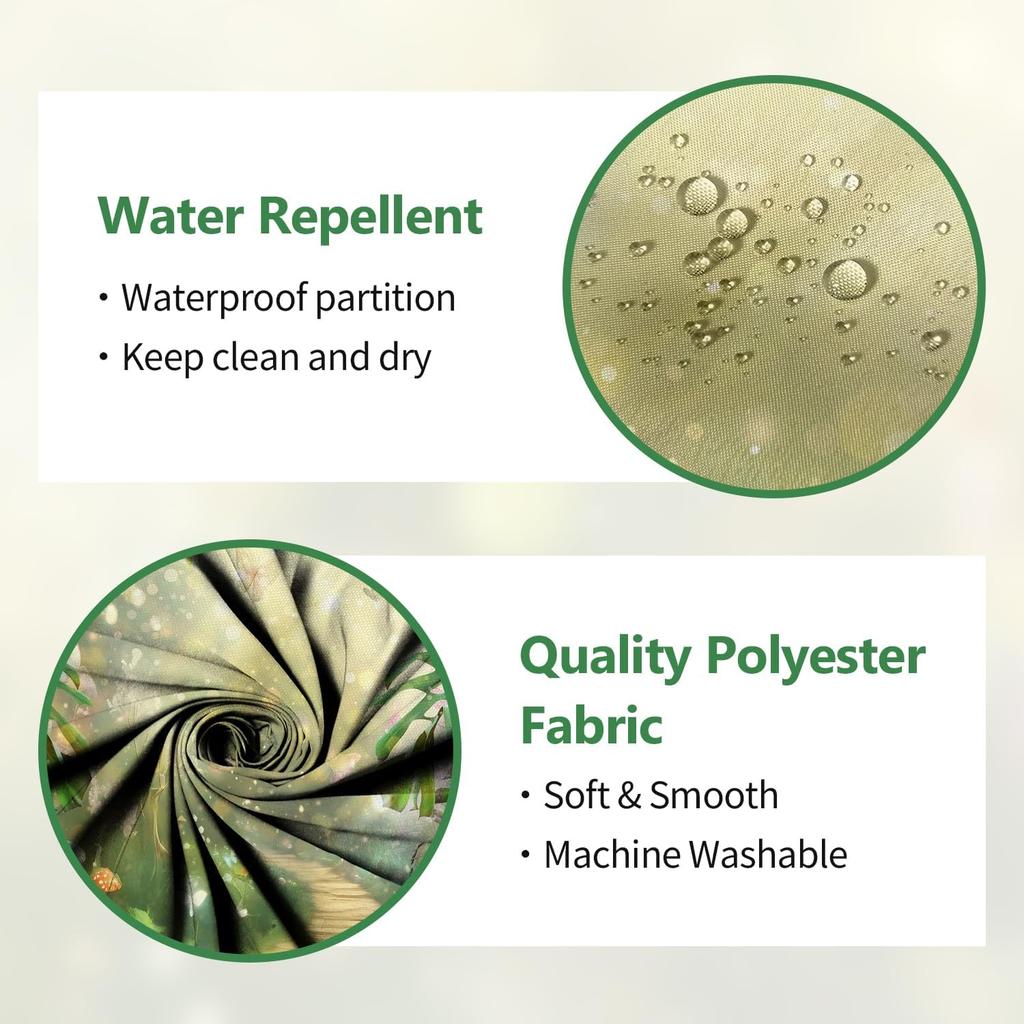 Enchanted Forest Shower Curtain Jungle Green Tree Shower Curta for Bathroom Spring Garden Fairy Tale Bath Curtain Decor Fabric Washable with 12 Hooks