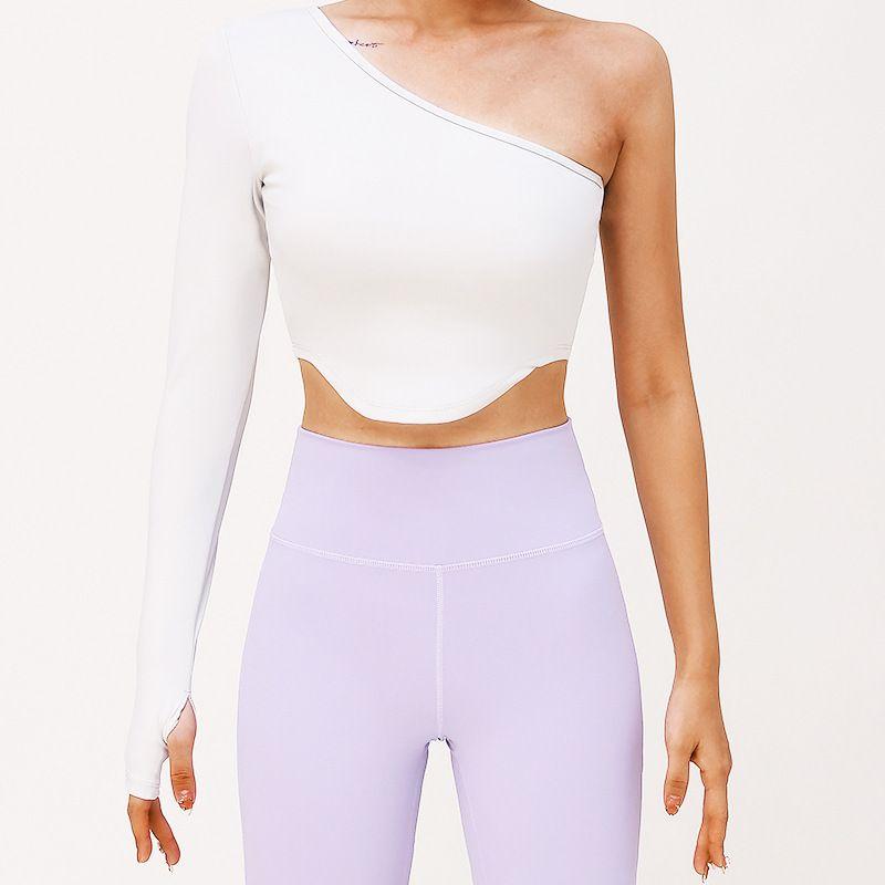 

2024 Элегантный кроссбоди Йога Стретч Сексуальный Левый Кроссбоди Топы Длинные Рукава Анти-Мнущийся Стройнящий Вид Бег Спортивная одежда Интимные вещи Light gray White L