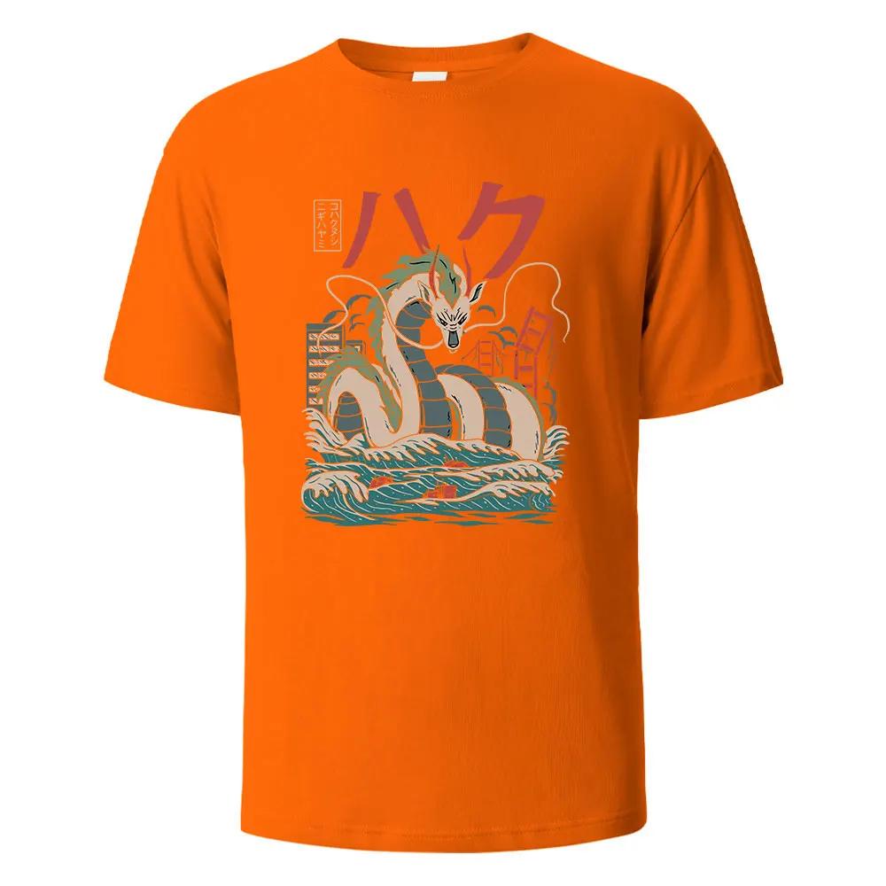 Dragon Printing Men‘s T-shirt Casual Breathable Tees 100%Cotton Funny  Loose Tops Street Oversized T-Shirts For Men Women O-neck