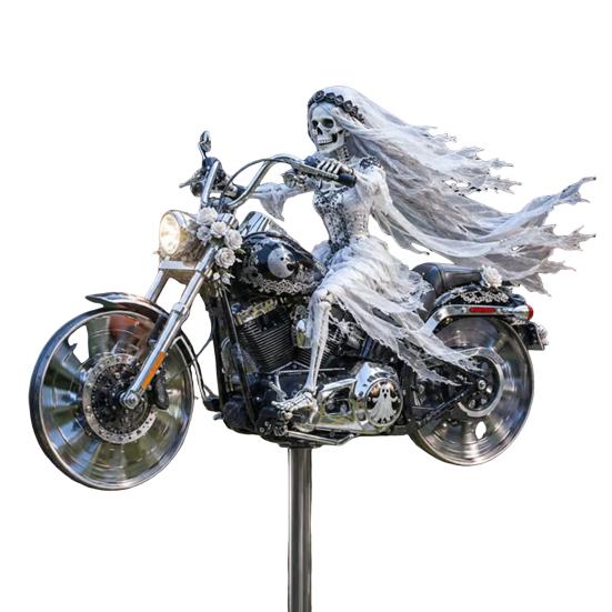 Spooky Lawn Decor for Home Halloween Motorcycle Metal Garden Stake Decor, Iron Yard Art Balcony Stakes, Waterproof Ornament Patio Decoration