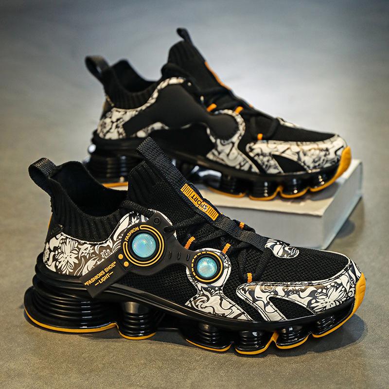 Large size blade summer fly-woven mesh breathable running shoes inner height increase shock absorption sports shoes