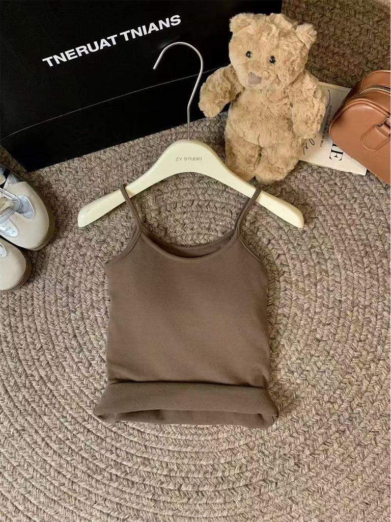 Chic U-Neck Padded Spaghetti Strap Velvet Winter Tank Top