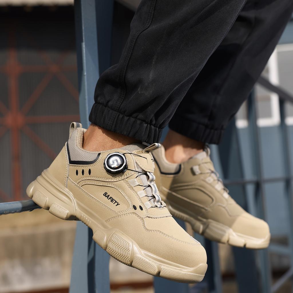 New Security Men's  Shoes Rotating Button Work Boots Waterproof Steel Toe Shoes Puncture-Proof Work Shoes Sneakers Indestructible Shoes