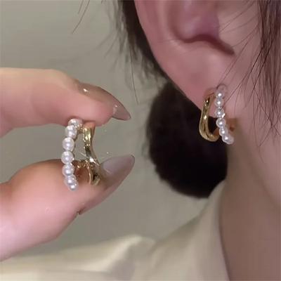 New Fashion C-shaped Pearl Hoop Earrings  for Women Girl Gift Jewelry Wholesale