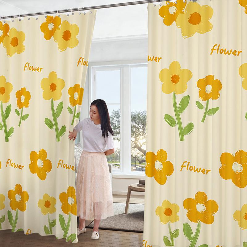 No Punching Living Room Half Blackout Curtains Simple Dark Cute Small Fresh Pastoral Room