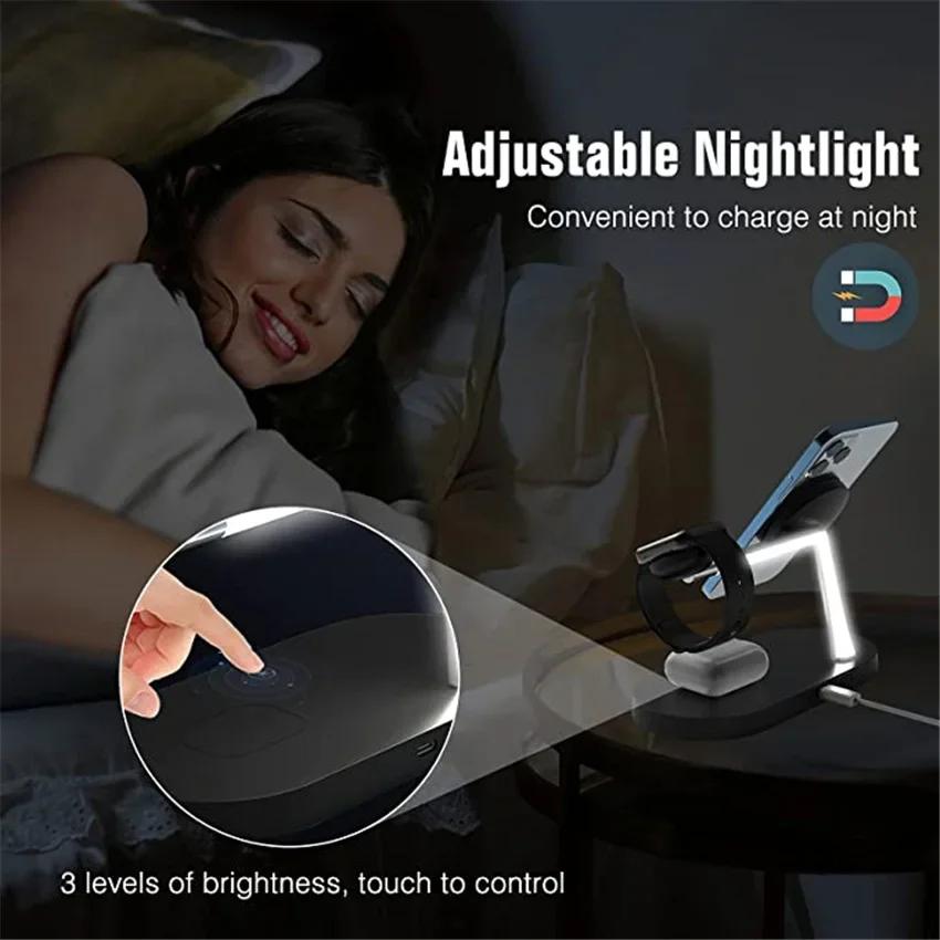 5 in 1 Magnetic Wireless Charger LED For iPhone 16 15 14 13 12  Watch10-2 Airpods Pro USB Charge Port Fast Charging Station