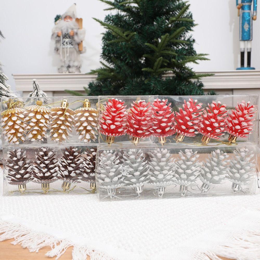 6pcs DIY Painted Christmas Pine Cone Plastic Christmas Tree Decoration  Home Xmas Decor