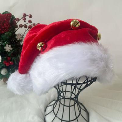 Unisex Samt Weihnachtsmannmütze mit Glöckchen Grün/Rot Flauschige Weihnachtsmütze mit Bommel