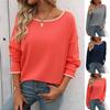 Autumn Casual Contrasting Color Pullover Knitted Top New Women's Clothing Round Neck Long Sleeved Sweater