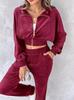 Women's Autumn 2024 Gold Velvet Cropped Top & Long Sleeve Pants Casual Set