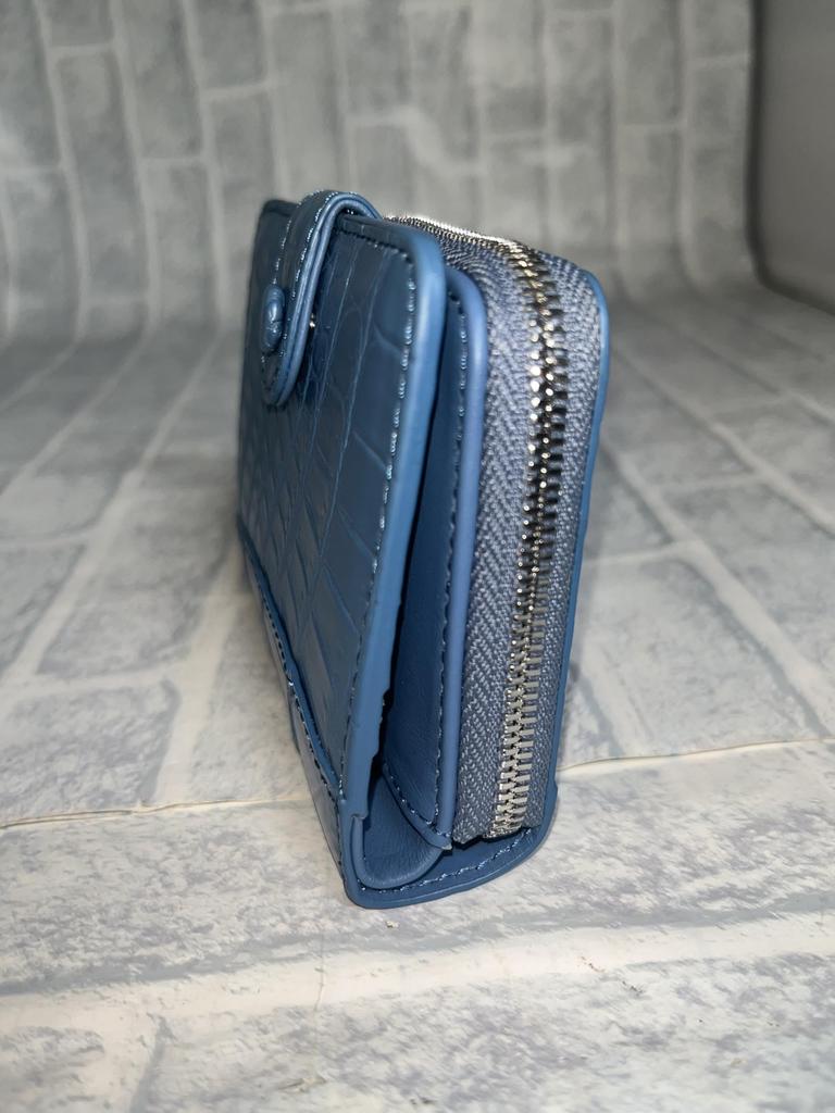 GUODI Compact Bifold Genuine Crocodile for Men and Wallet, Leather, Unisex, Women, NB7-W222 (Blue)