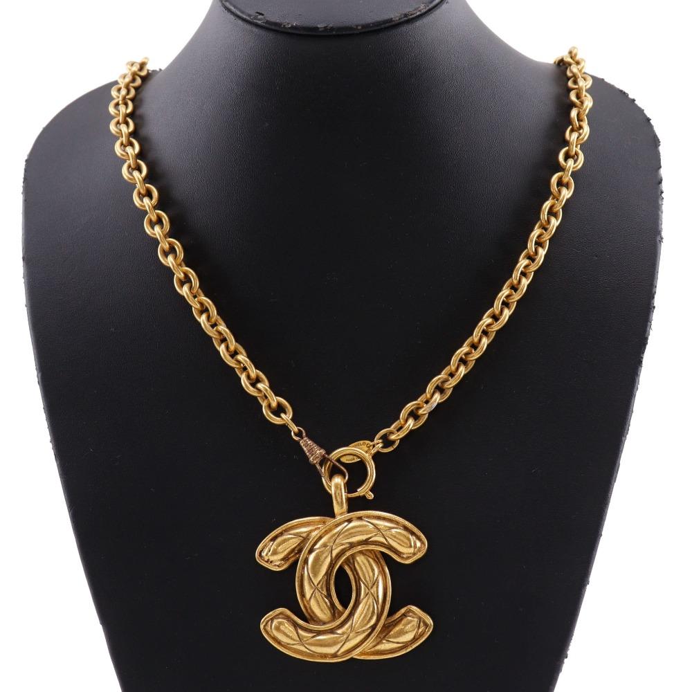 Chanel COCO Mark Necklace Vintage Matelasse Plated Gold 163.3g Women Used