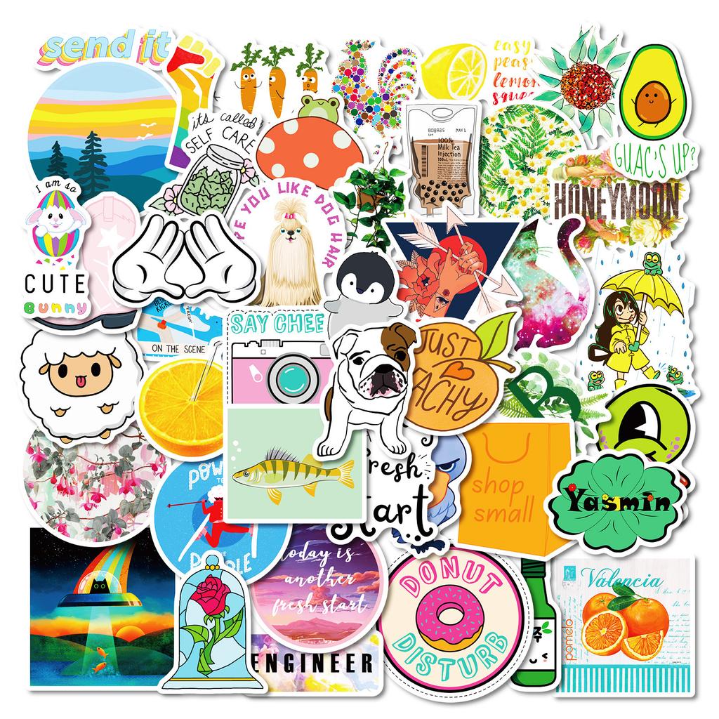 50 Oranges Fresh Series Creative Hand-painted Mix and Match Graffiti Stickers Shopping Bag Puppy Not Repeat