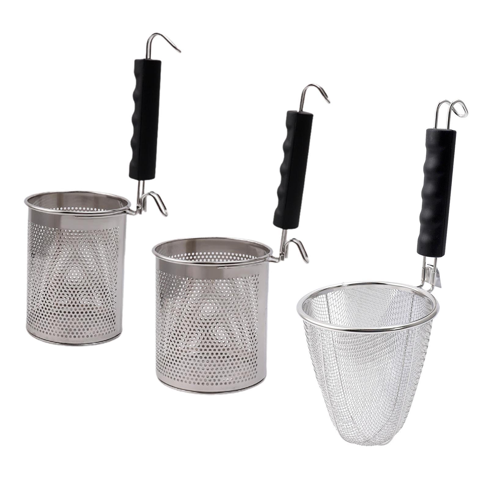 

Mesh Pasta Basket with Handle Blanching Basket Sturdy Skimmer Kitchen Mesh Strainer for Pasta Noodles Ramen Dumplings Straining Triangular cone