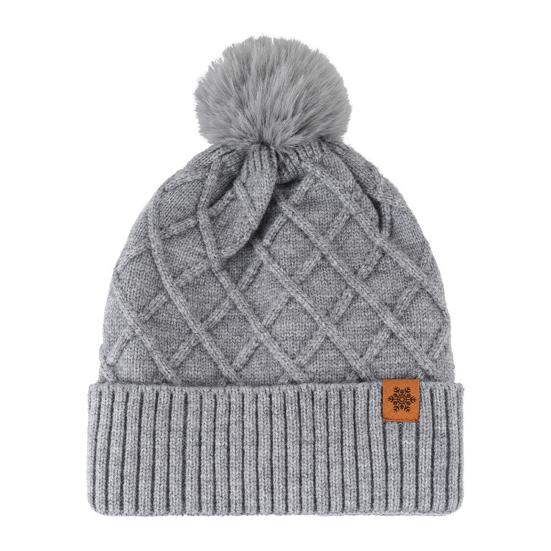 Women Winter Knitted Hat with Faux Fur Pom Pom Ball