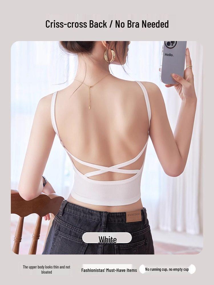 Women's American-Style Spaghetti Strap Vest with Chest Pads - Summer Lingerie Bra Top & Sleeveless Base Layer