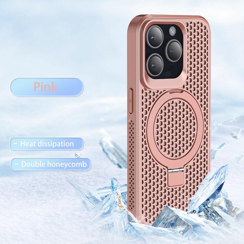 Magnetische Wärmeableitung Atmungsaktives Netz-Ständer-Rückseiten-Case für iPhone 16 15 13 12 11 Pro Max Pro16 Plus Kabelloses Ladecover