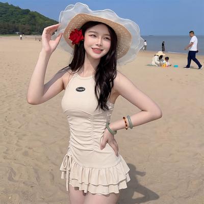 1011 New Summer Dress Swimsuit Summer White Seaside Vacation Small Red Dress Hot Spring One-piece Swimsuit Women