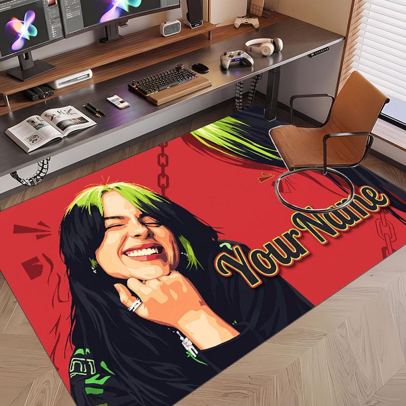Custom Name Crystal Velvet Rug,Billie Eilish Comfortable Anti Slip Floor Mat For Room Decoration