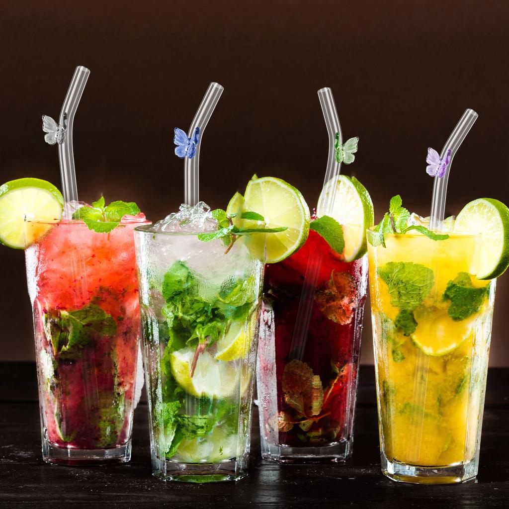 6 Stück Klare Glasstrohhalme Wiederverwendbare Trinkhalme Glas-Trinkhalme mit Reinigungsbürste Umweltfreundliche Strohhalme Trinkgeschirr-Zubehör