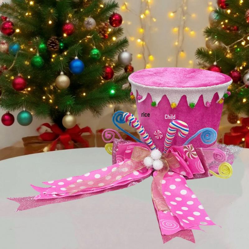 Foldable Pink Candy Cane Tree Topper Hat