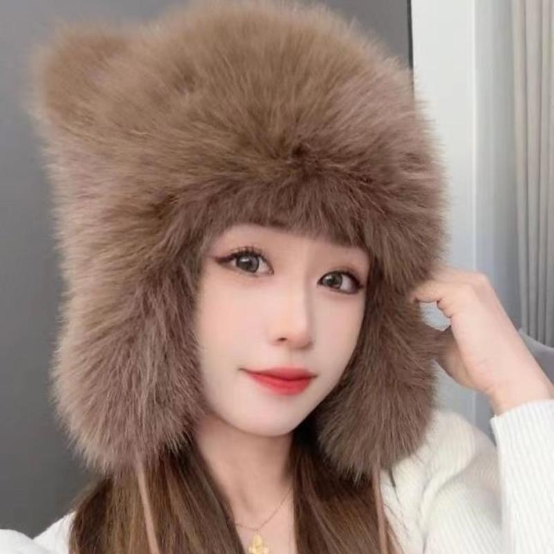 Thickened Winter Hats For Women Keep Warm Windproof Furry Trapper Hat With Cute Tail Ear Protectors Bomber Hat Winter