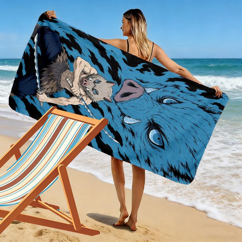 Demon Slayer Character Print Beach Towel, Large Soft Quick Dry Towel for Beach Camping Swimming
