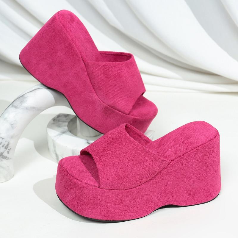 Plus Size Super High Heel Sandals and Slippers Women 2025 Summer New Suede Simple Platform Wedge Flip Slippers
