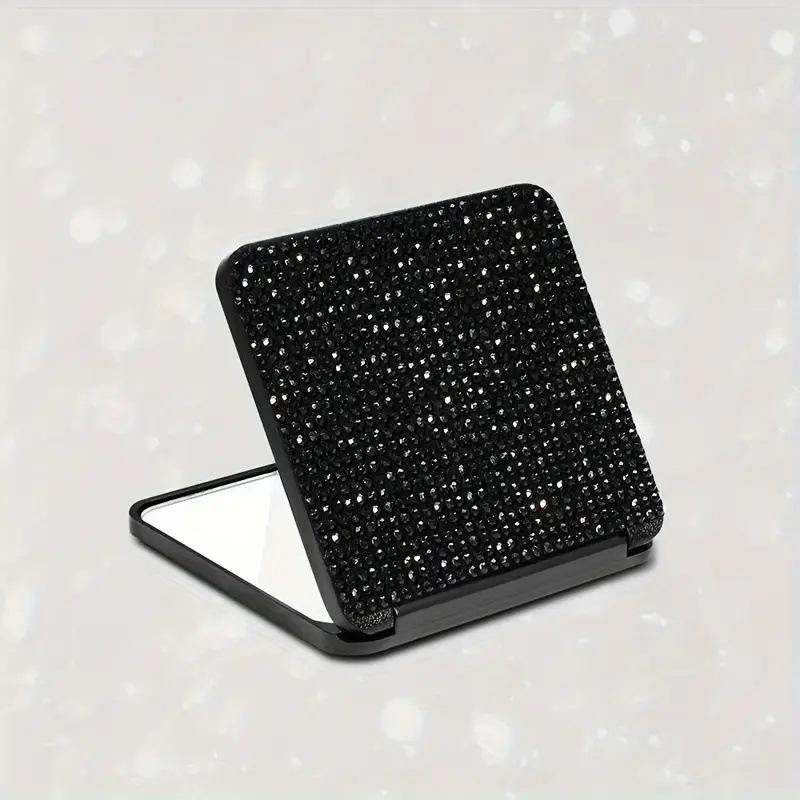 Portable Rhinestone Mini Flip Square Makeup Mirror Fashion Hand-Held Double-Sided Folding Mirror