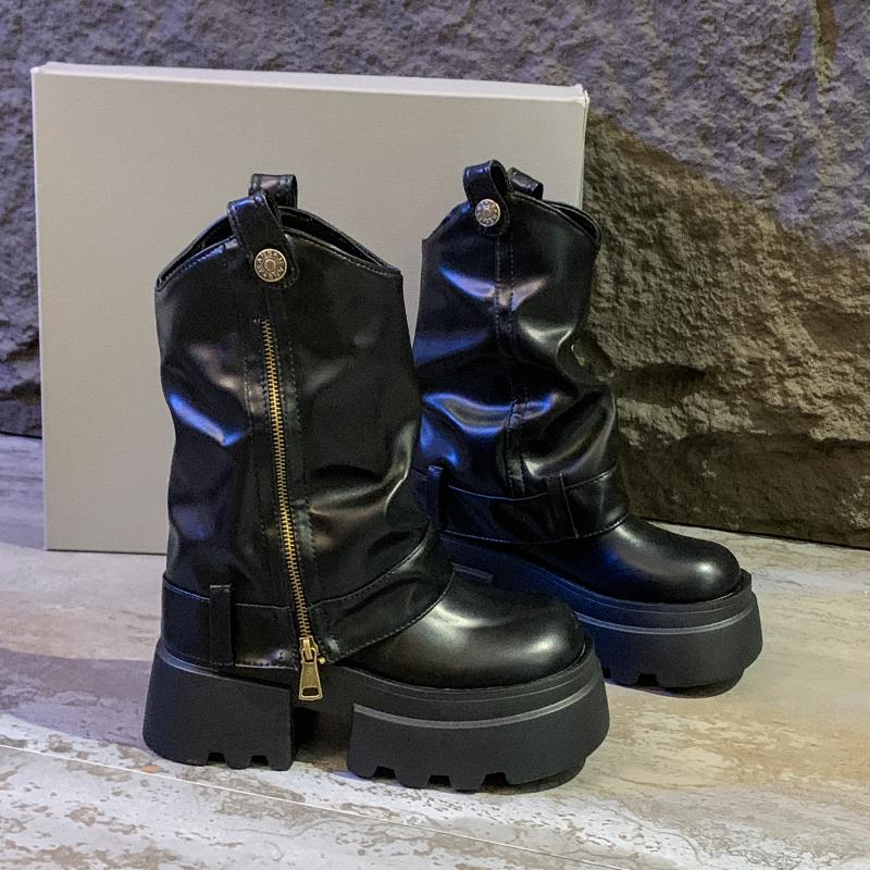 Fashion New Gothic Style Chunky Boots High Platform Women Ankle Boots Elegant Walking Comfy Woman Motorcycle Shoes Punk Leather Boots
