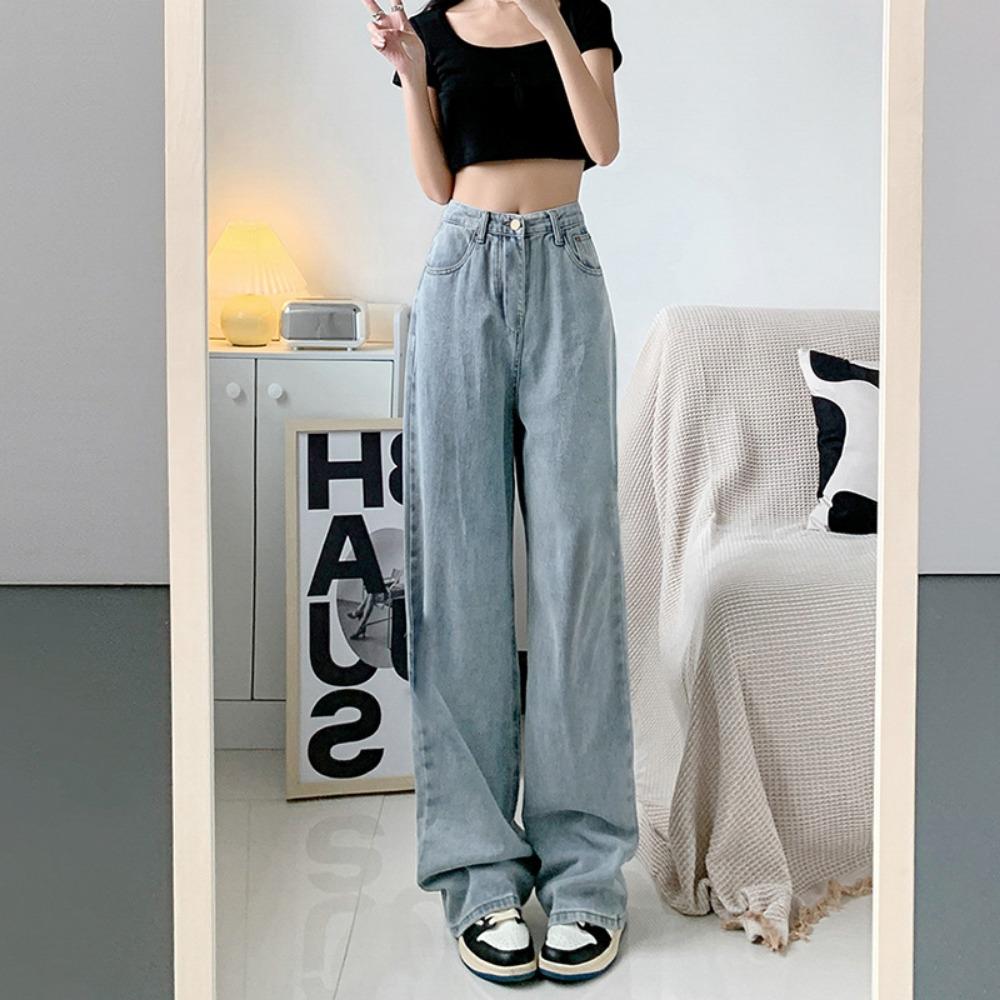 Personalized Versatile Straight-leg Jeans 2025 New High Street Spring and Autumn Loose Drape High-waisted Wide-leg Jeans
