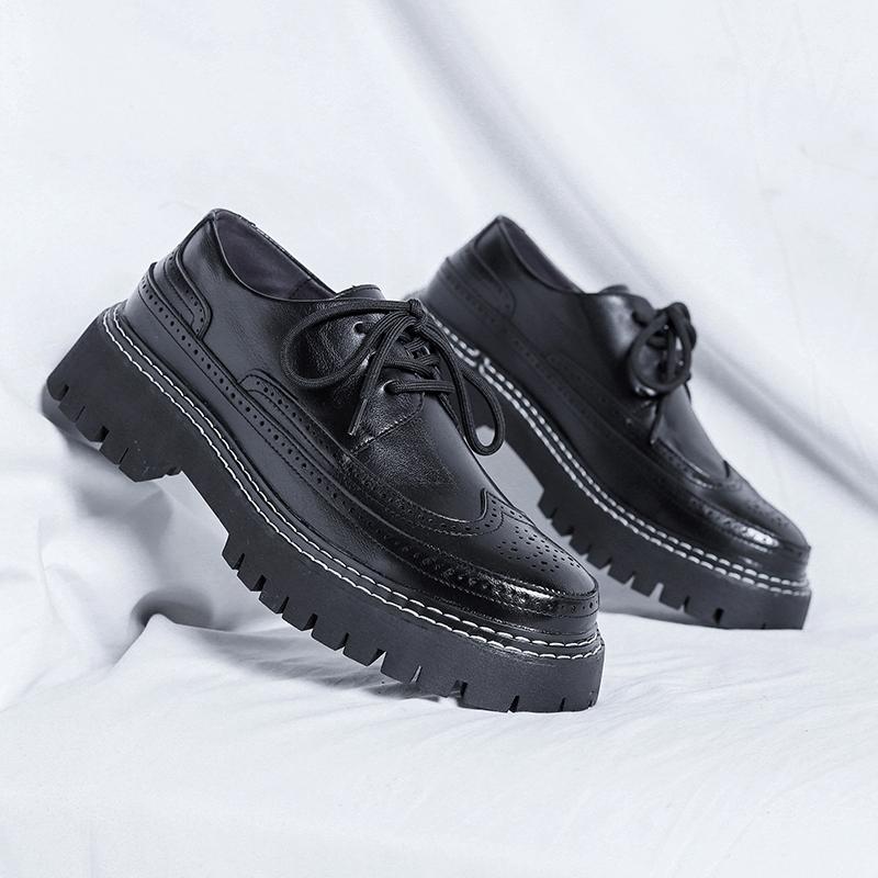 Fashion British Style Platform Shoes Black Vintage Shoes Man’s Work Clothes and Large Toe Shoes Man's Anti-slip Wearable Shoes Platforms