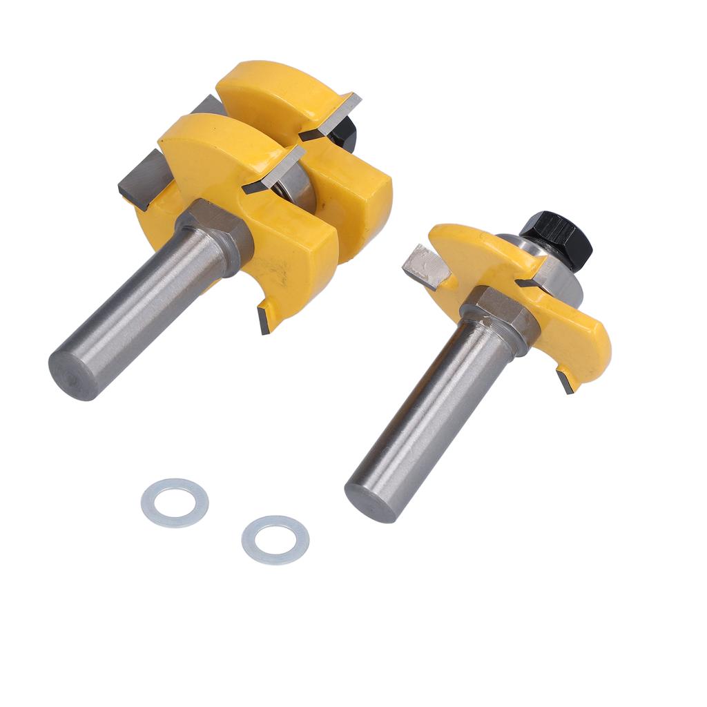 2Pcs Tongue Groove Router Bit T Shape 3 Teeth 1 Bearing Woodworking Milling Cutter 12in Shank