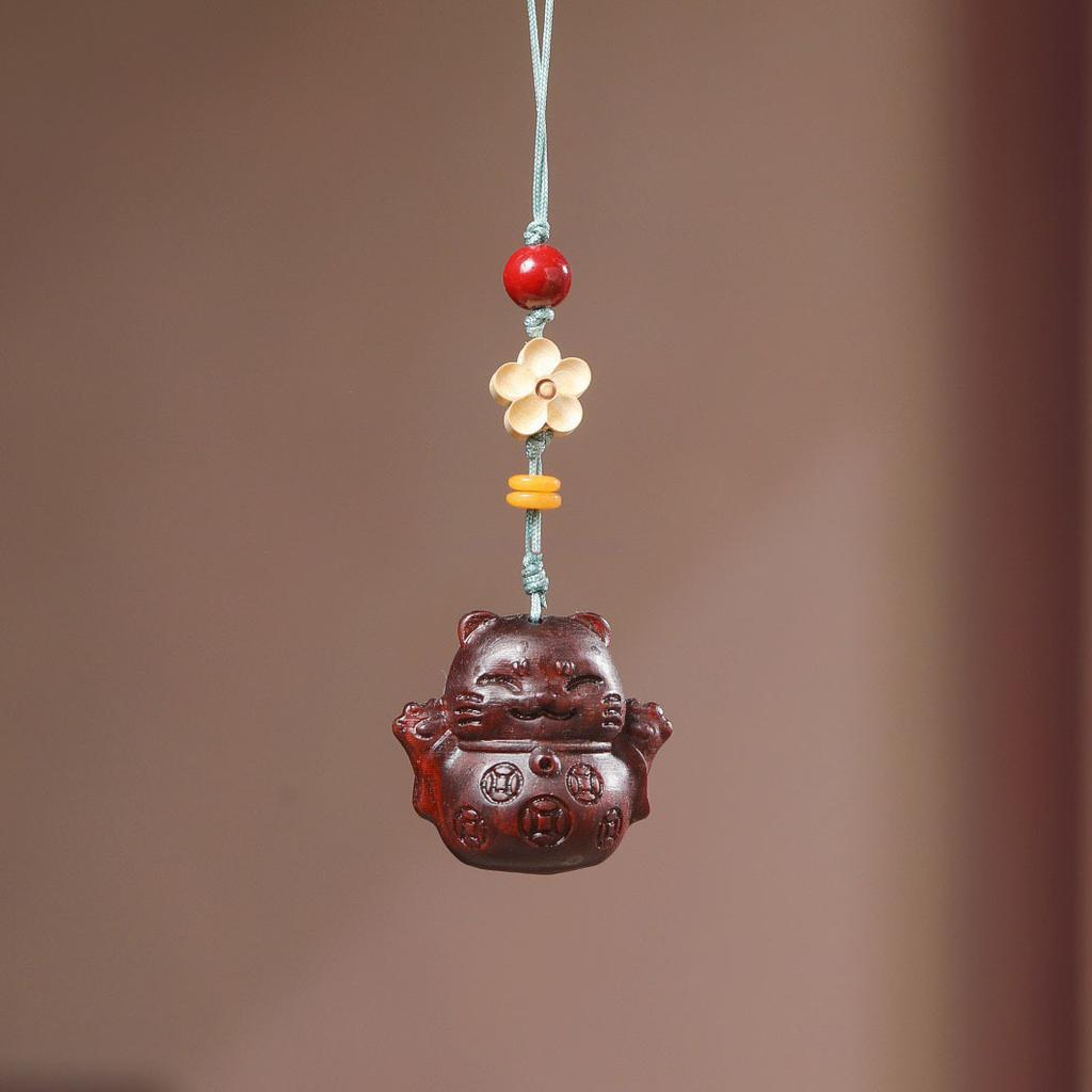 Wooden Copper Coin & Gold Coin Cat Phone/Car Pendant - Lucky Cat Plaque Bag Decoration, Couple Style Pendant Ornament