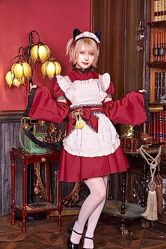 Clearstone High-Classism Halloween Cat Maid Costume for Women (Red)