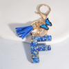 1pc Custom Blue Alphabet Letter Keychain with Butterfly Pendant Resin Ladies Key Ring with Tassel - Elegant Accessory for Bags Backpacks