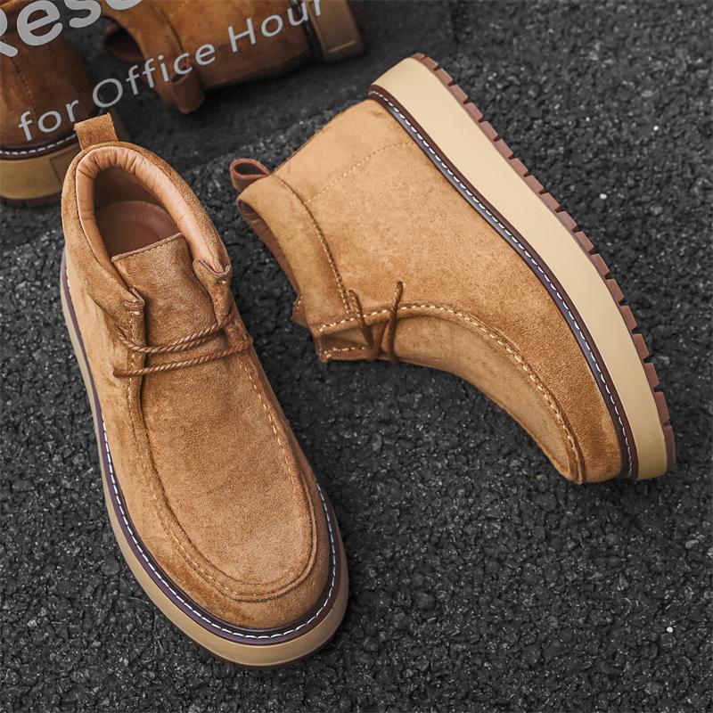 Fashion Hot Sale Mens Suede Leather Casual Shoes Soft Sole Lace-up Ankle Boots Leisure Walk Male Motorcycle Boots Classic High Top Botas