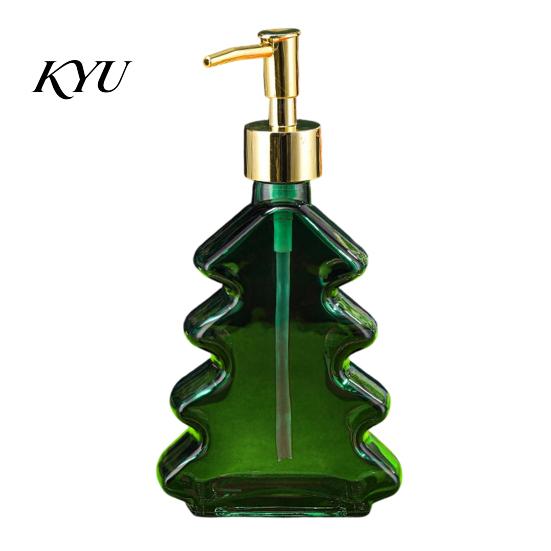Christmas Table Centerpiece 300ml Tree Soap Dispenser, Glass Hand Dish Dispenser with Pump, Sturdy Xmas Decorative Empty Bottle for Soap, Kitchen,