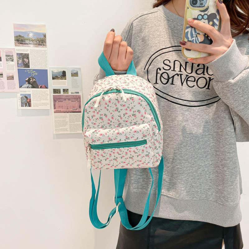 

New simple mini backpack cute versatile storage bag floral schoolbag leisure fresh travel backpack білий