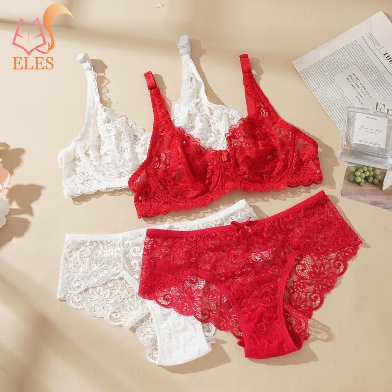 Women Sexy Lace Lingerie Sets 2 Pieces Underwired Bra&Panty Set Sheer See Through Low Waist Underwear